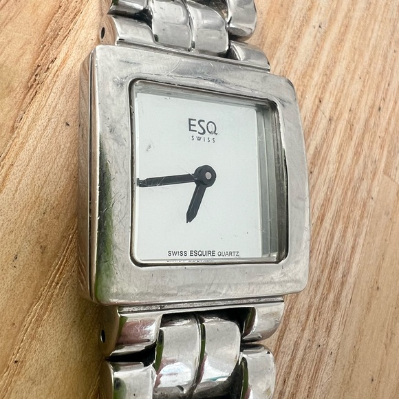 Esq by Movado ladies mirrored square dial silver tone dress watch NEW BATTERY main image 5